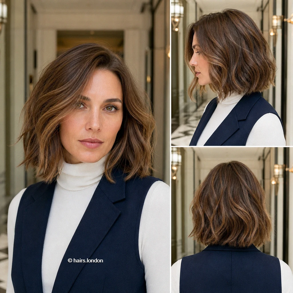 25 Brunette Bob Haircuts, From Sleek Jawline Shapes to Textured Lobs Caramel Wavy Lob