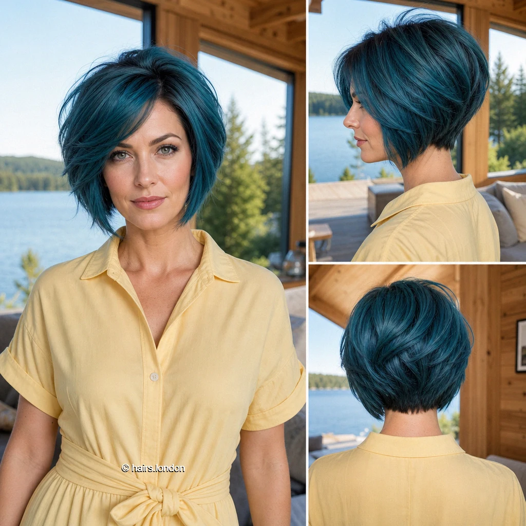 20 Teal Bob Haircuts, From Sleek Jaw-Length Shapes to Textured Short Bobs Cerulean Graduated Bob