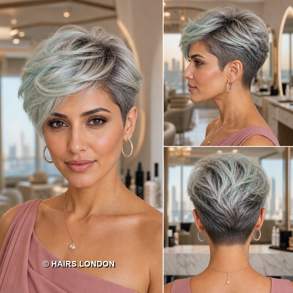 12 Pastel Pixie Cuts with Swept Fringes, Textured Crowns, and Tapered Napes Charcoal Angled Pixie