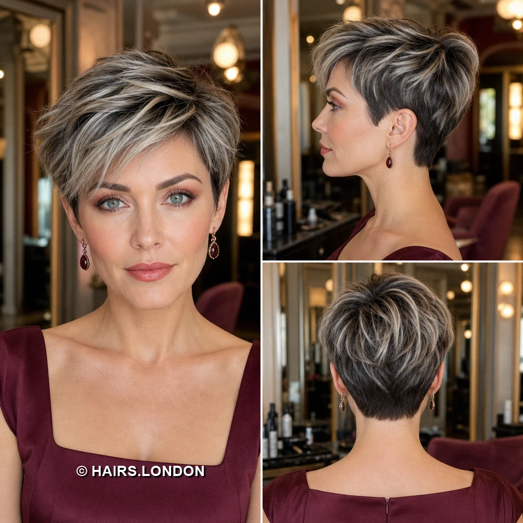 14 Silver Highlighted Pixie Cuts With Shape and Texture Charcoal Silver Lift