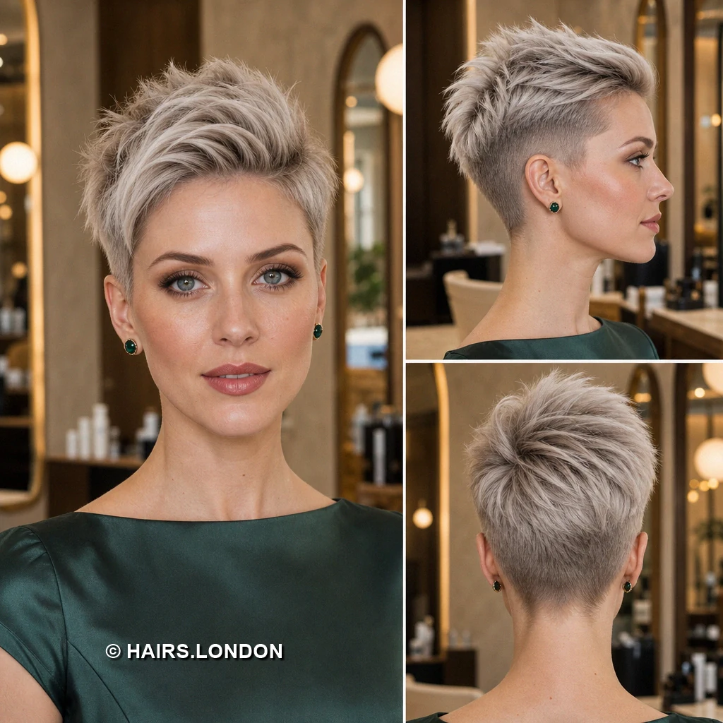 20 Silver Pixie Haircuts with Texture, Sweeping Fringes, and Tapered Napes Charcoal Silver Ribbons