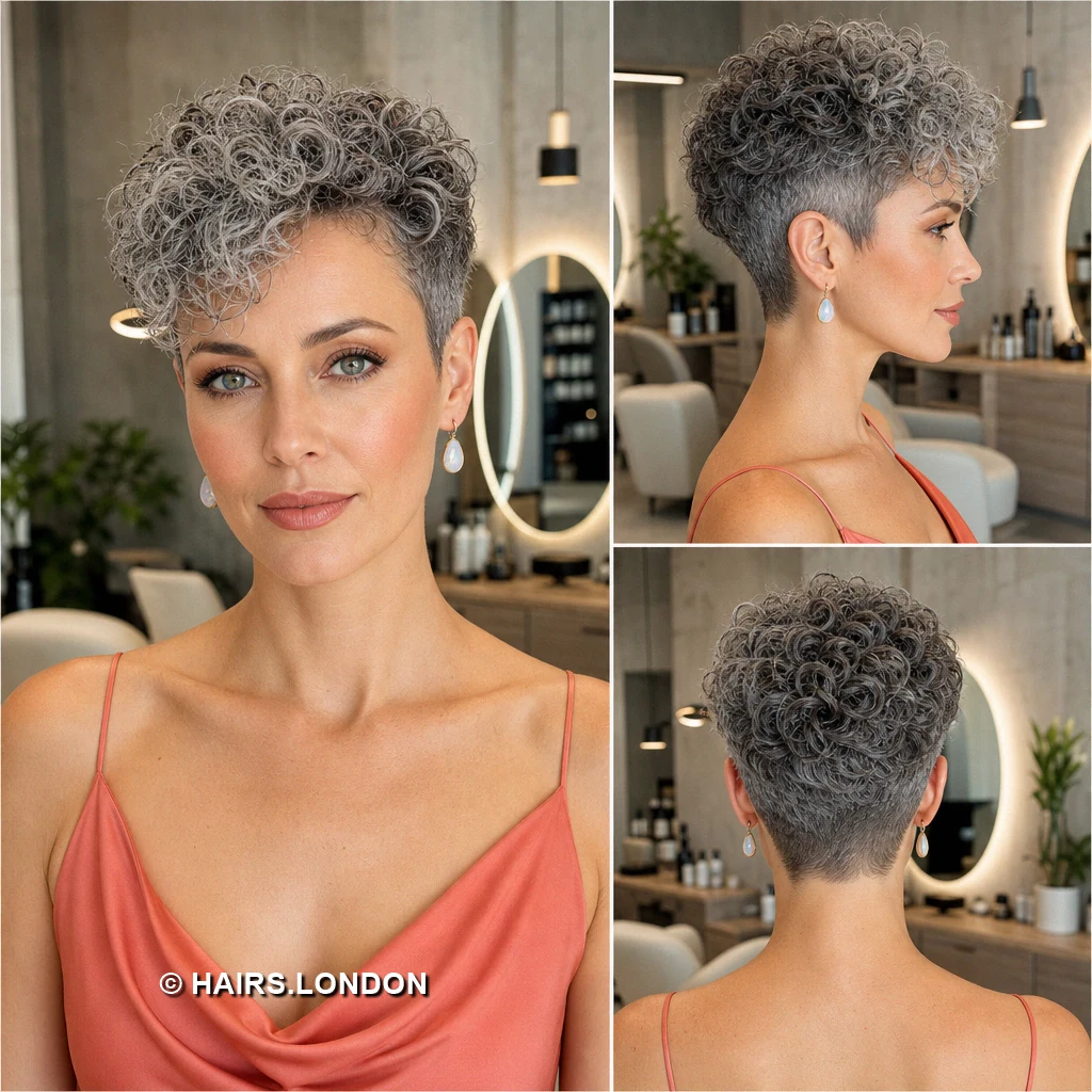 20 Silver Pixie Cuts With Dark Roots, From Soft Sweeps to Defined Curls Charcoal Springy Crop