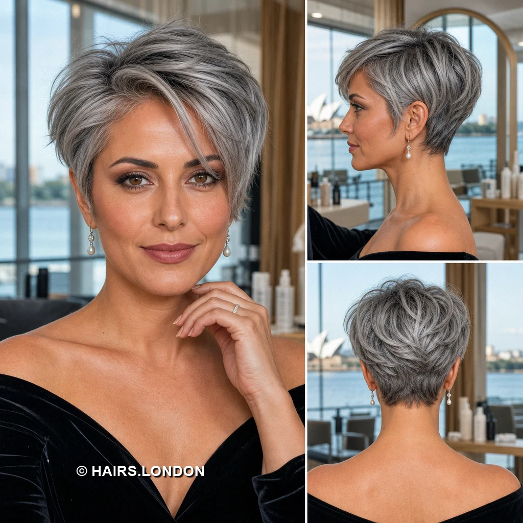 21 Silver Pixie Haircuts with Texture, Sweeping Fringes and Tapered Napes Charcoal Swept Pixie