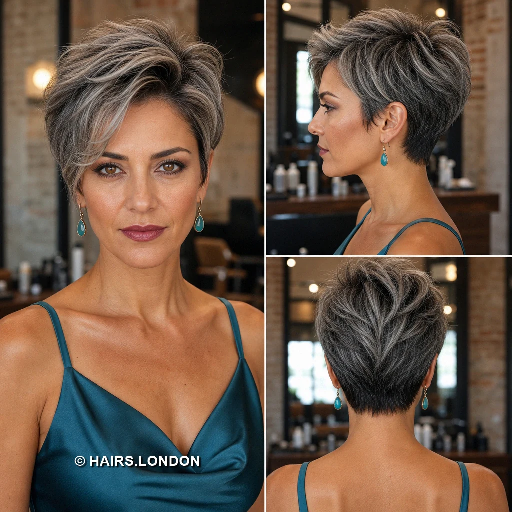 20 Silver Pixie Cuts With Dark Roots, From Soft Sweeps to Defined Curls Charcoal Tousled Pixie