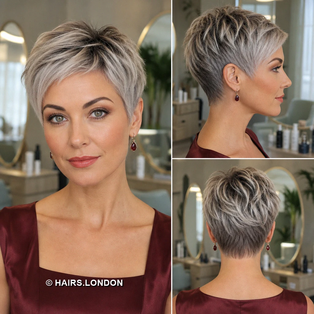 14 Silver Highlighted Pixie Cuts With Shape and Texture Charcoal Waved Front
