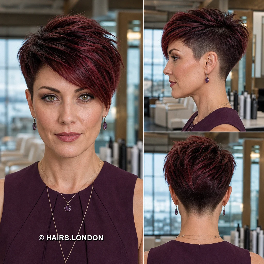 15 Burgundy Pixie Cuts with Texture, Curls, and Sweeping Fringes Cherry Asymmetric Fringe