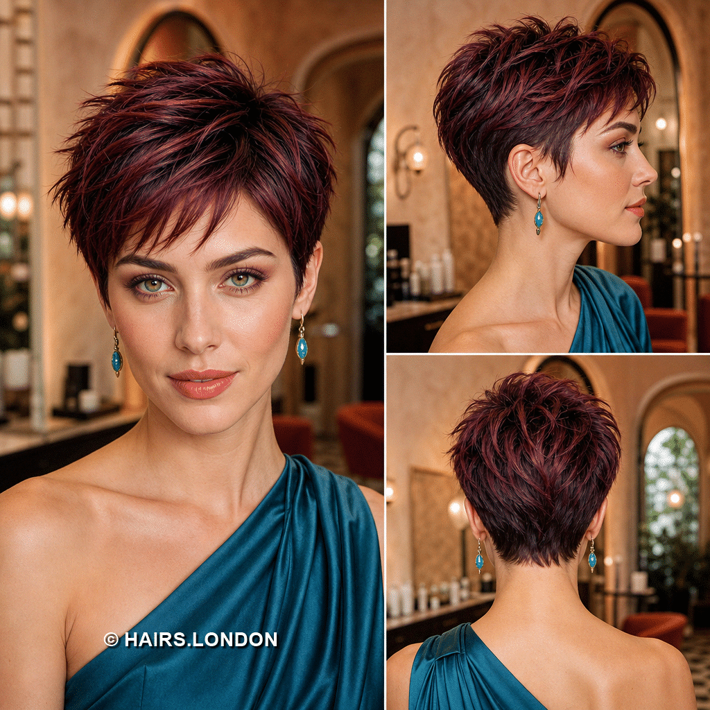 19 Burgundy Pixie Haircuts with Rich Color and Modern Texture cherry choppy pixie