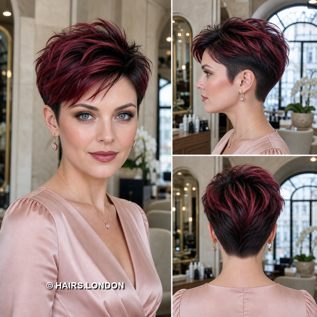 19 Burgundy Pixie Haircuts with Cherry Ribbons, Curls, and Quiffs Cherry Layered Pixie