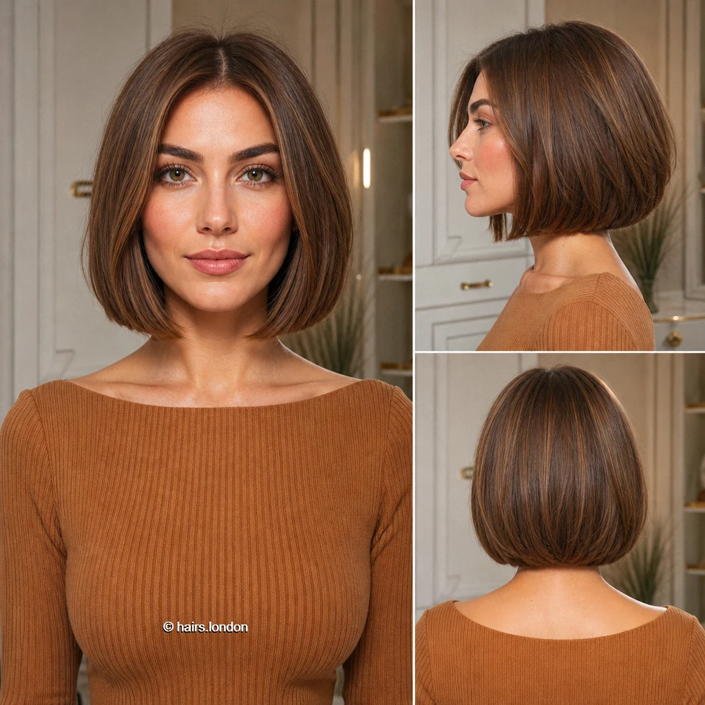 25 Brunette Bob Haircuts, From Sleek Jawline Shapes to Textured Lobs Chestnut Balanced Bob