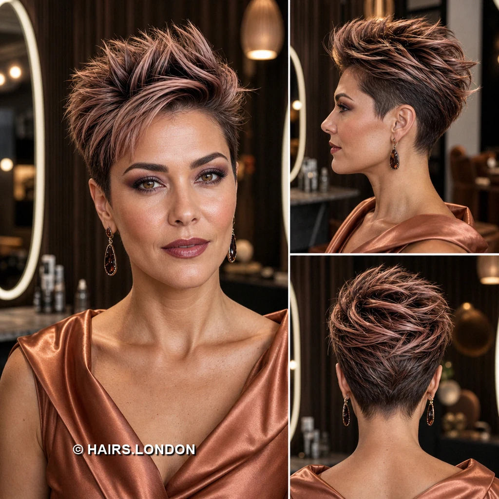 19 Highlighted Textured Pixie Cuts with Shape from Every Angle Chestnut Brushback Pixie