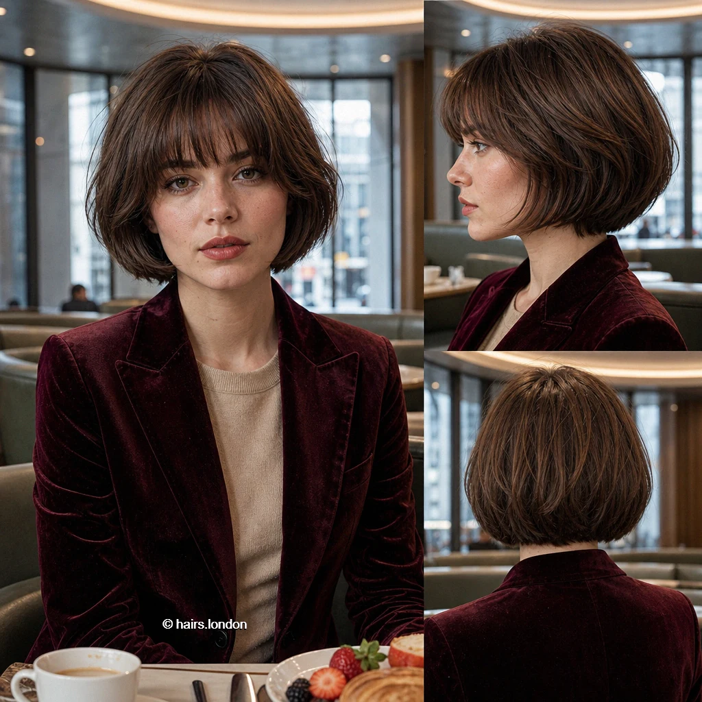 20 Brunette Bob Haircuts, From Rounded Shapes to Feathered Layers Chestnut Fringed Bob
