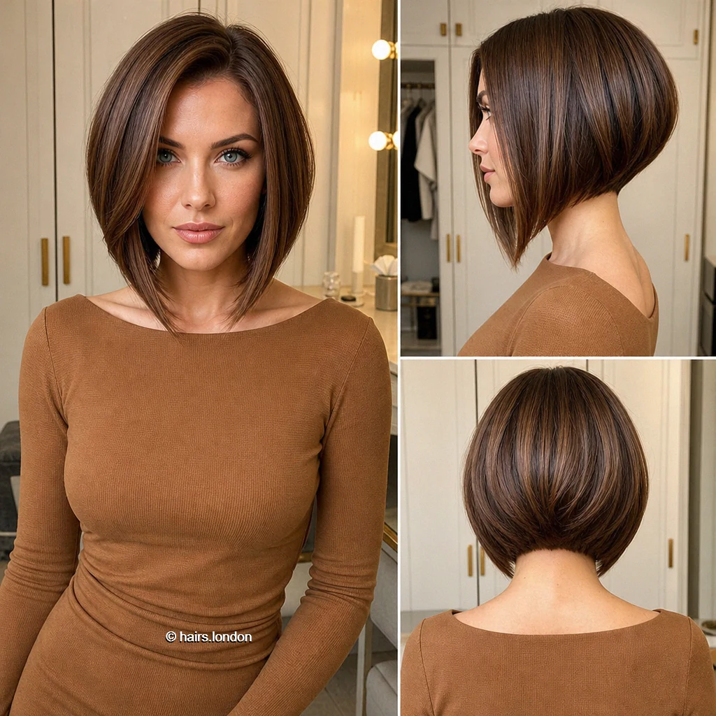 20 Bob Haircuts: Textured, Polished, and Angled Shapes Chestnut Fullback Bob