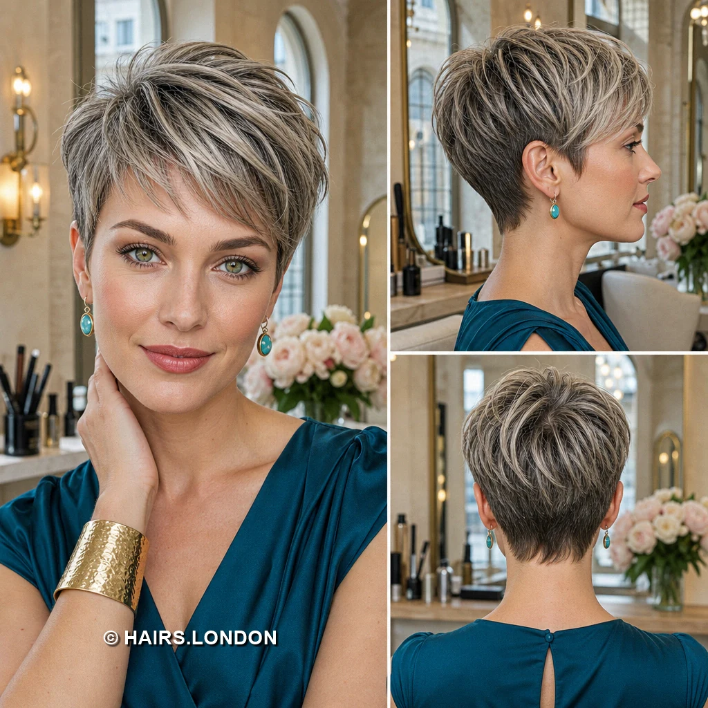 19 Highlighted Pixie Haircuts with Curls, Sweeps, and Tapered Napes Chestnut Golden Sweep