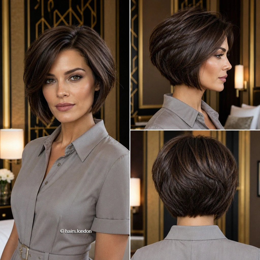 25 Brunette Bob Haircuts, From Sleek Jawline Shapes to Textured Lobs Chestnut Graduated Fringe