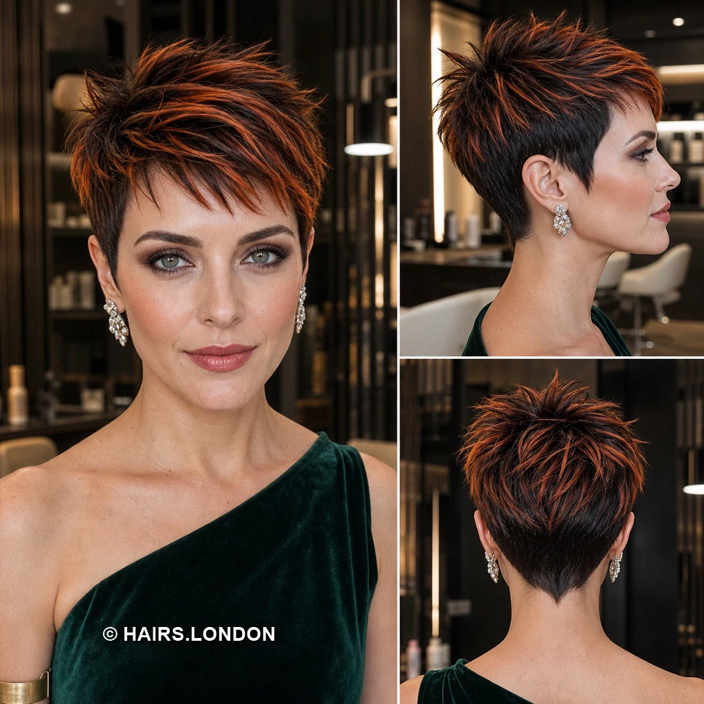 13 Short Textured Pixie Cuts with Sweeping Layers, Curls and Tapered Napes Chestnut Highlighted Curls