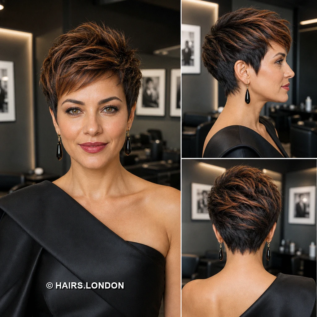 14 Textured Pixie Cuts with Sweeping Fringes, Curls, and Color Chestnut Layered Pixie