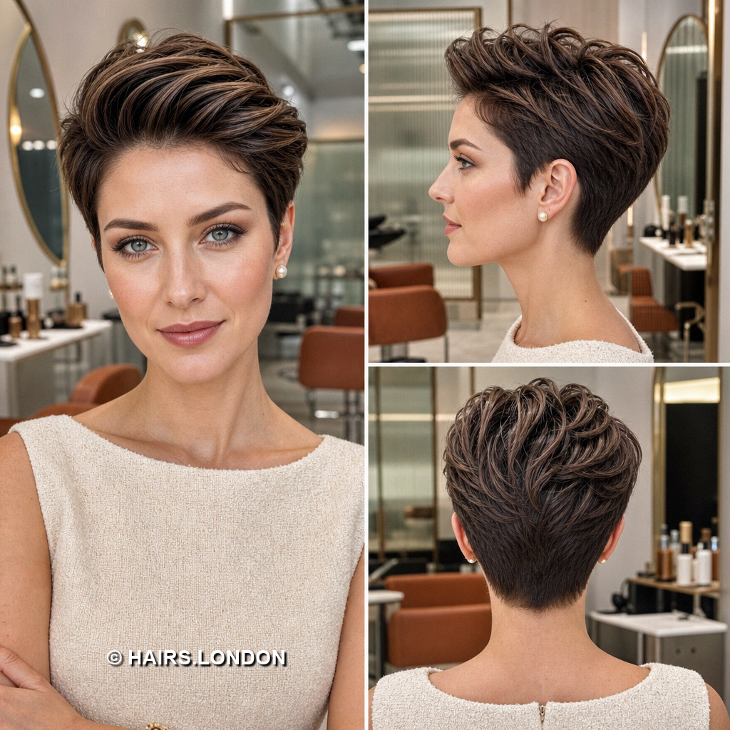 18 Highlighted Pixie Haircuts with Caramel Ribbons and Blonde Accents Chestnut Lifted Pixie