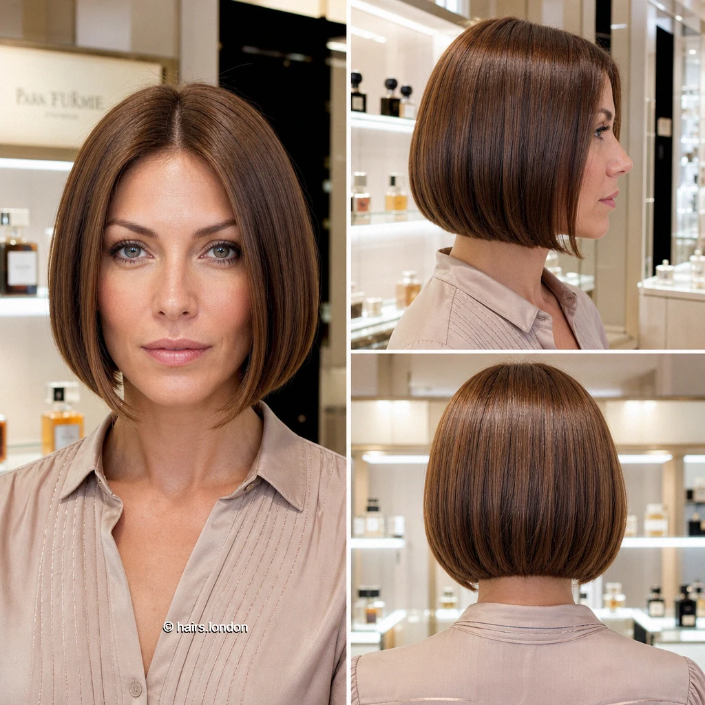 20 Bob Haircuts: Textured, Polished, and Angled Shapes Chestnut Nape Bob