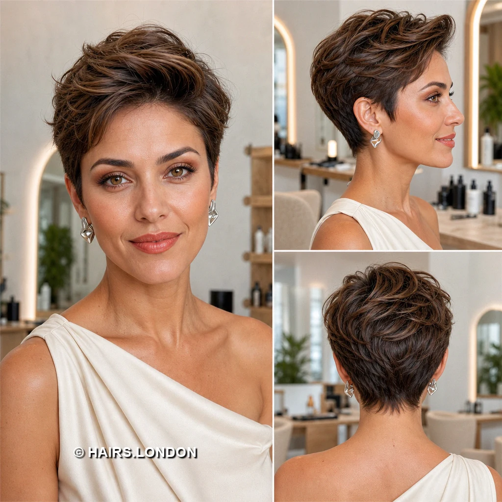 20 Textured Brown Pixie Haircuts with Fringe, Curls, and Lift Chestnut Rolled Pixie