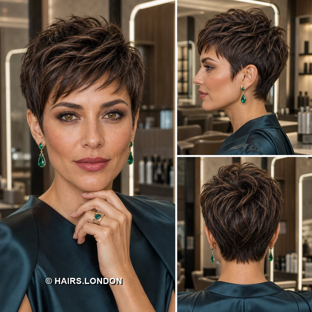 18 Short Textured Pixie Haircuts for Brunette Hair Chestnut Ruffled Crop