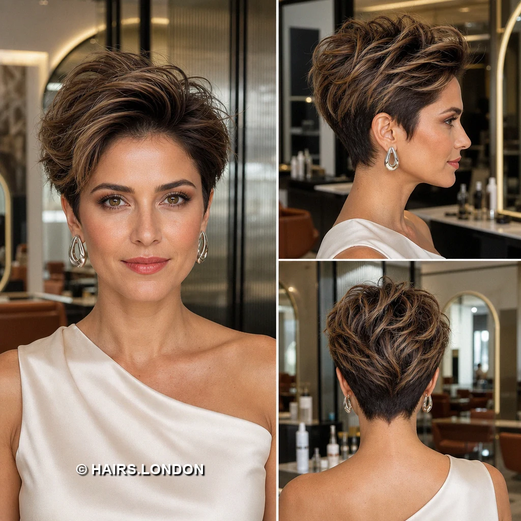 18 Textured Pixie Haircuts with Swept Fringe and Tapered Napes Chestnut Sideward Fringe