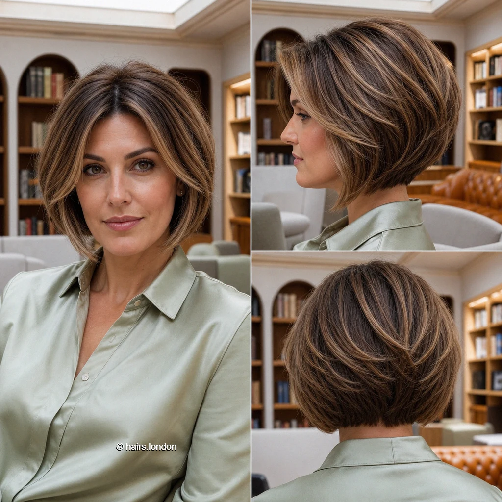 20 Bob Haircuts From Sleek Jawline Shapes to Textured Layers Chestnut Stacked Bob