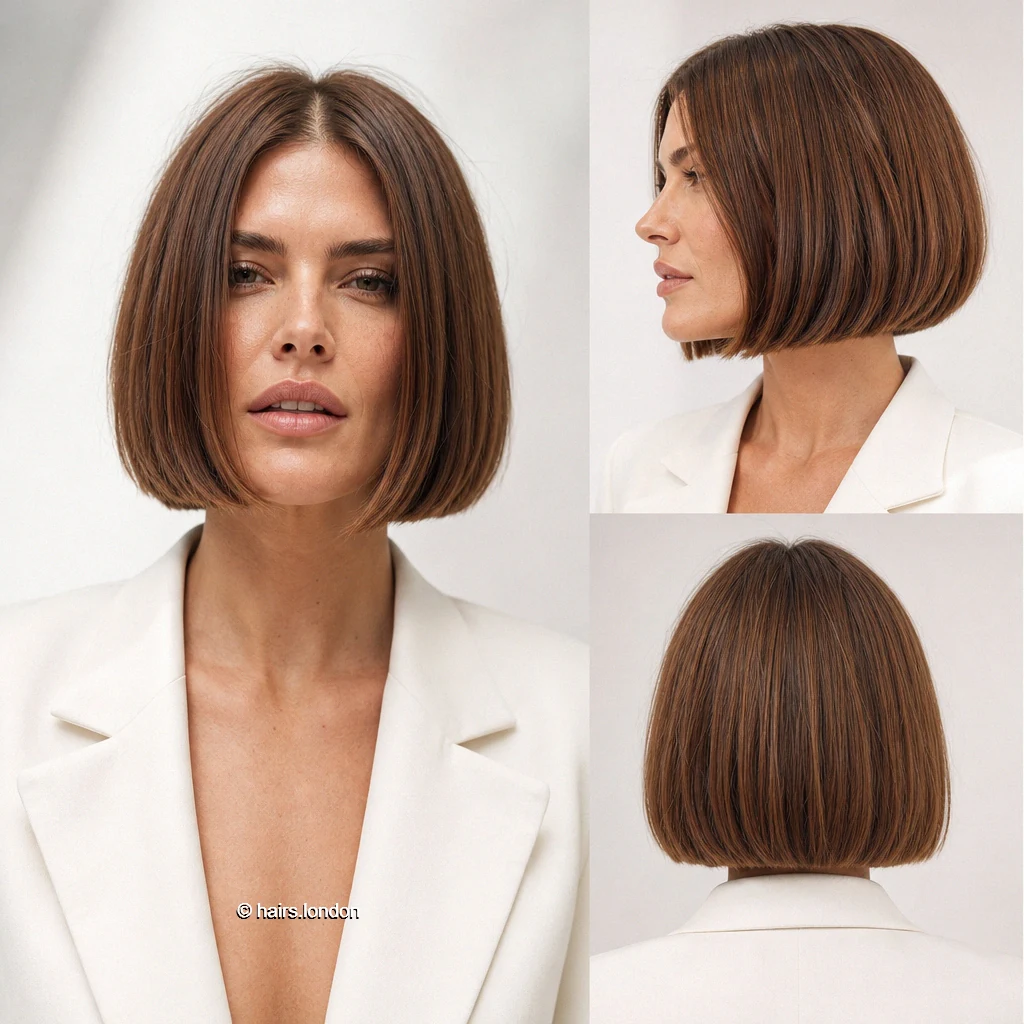 20 Brown Bob Haircuts: Rounded, Layered, Wavy and Angled Ideas Chestnut Straight Bob