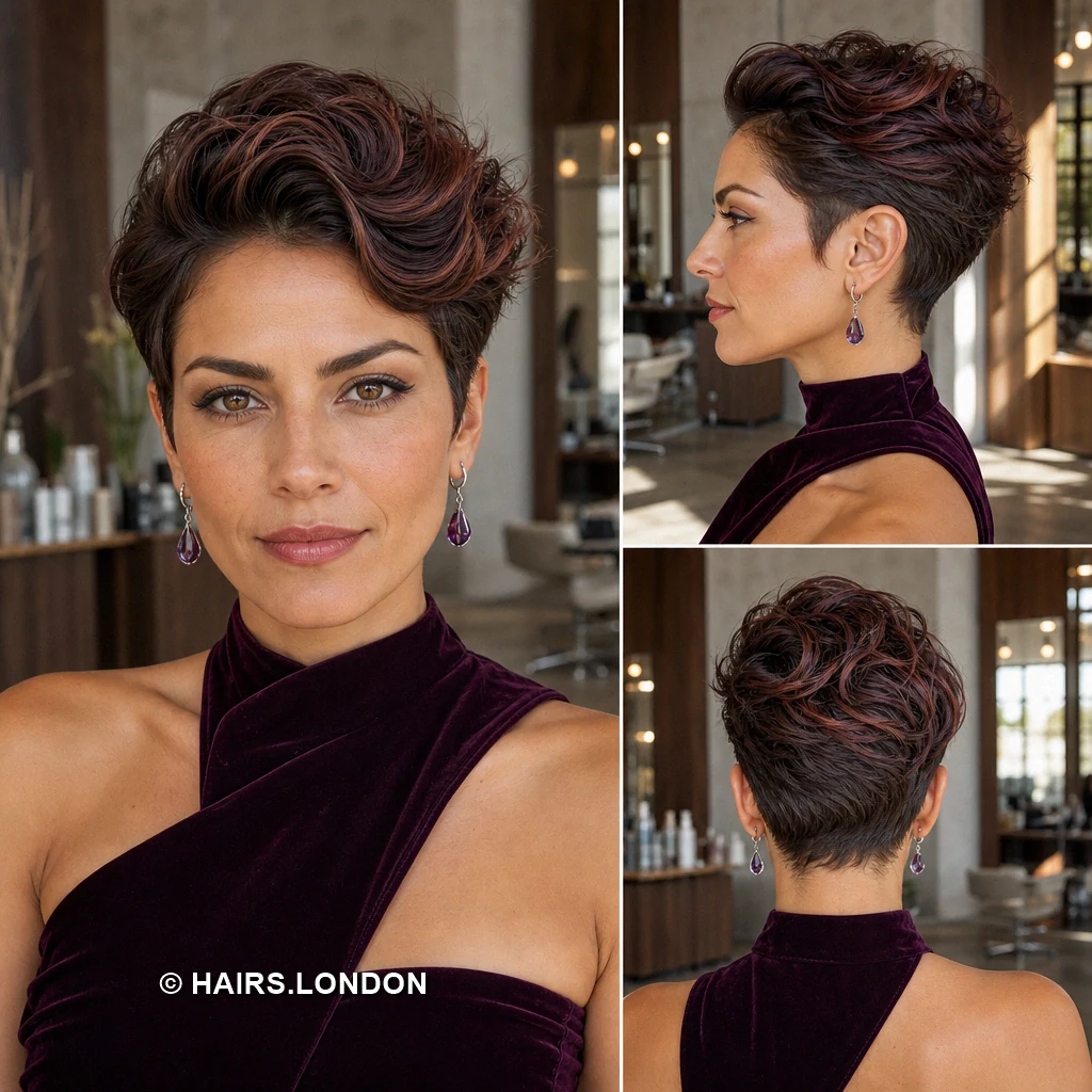 19 Highlighted Pixie Haircuts with Shape, Texture, and Lift Chestnut Sweptback Quiff