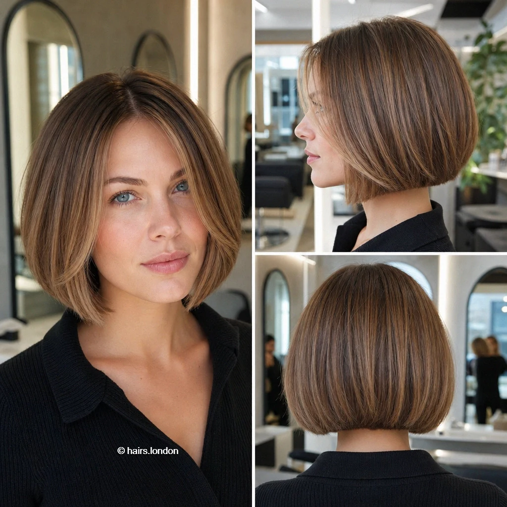 20 Bob Haircut Ideas: Rounded, Textured, A-Line and Stacked Shapes Chestnut Tucked Bob