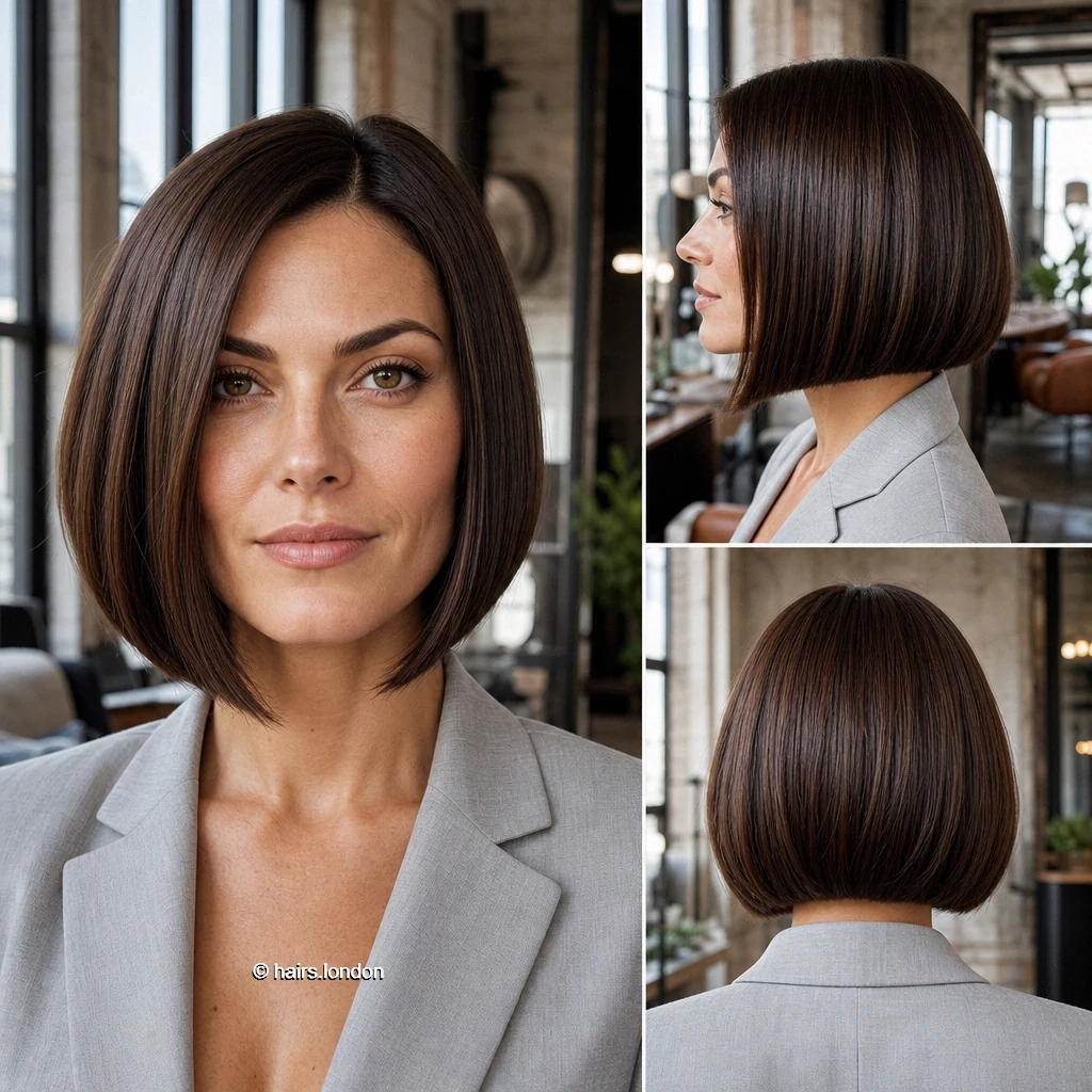 25 Brunette Bob Haircuts: Sleek Lines, Soft Layers and Short Stacks Chocolate Angled Bob