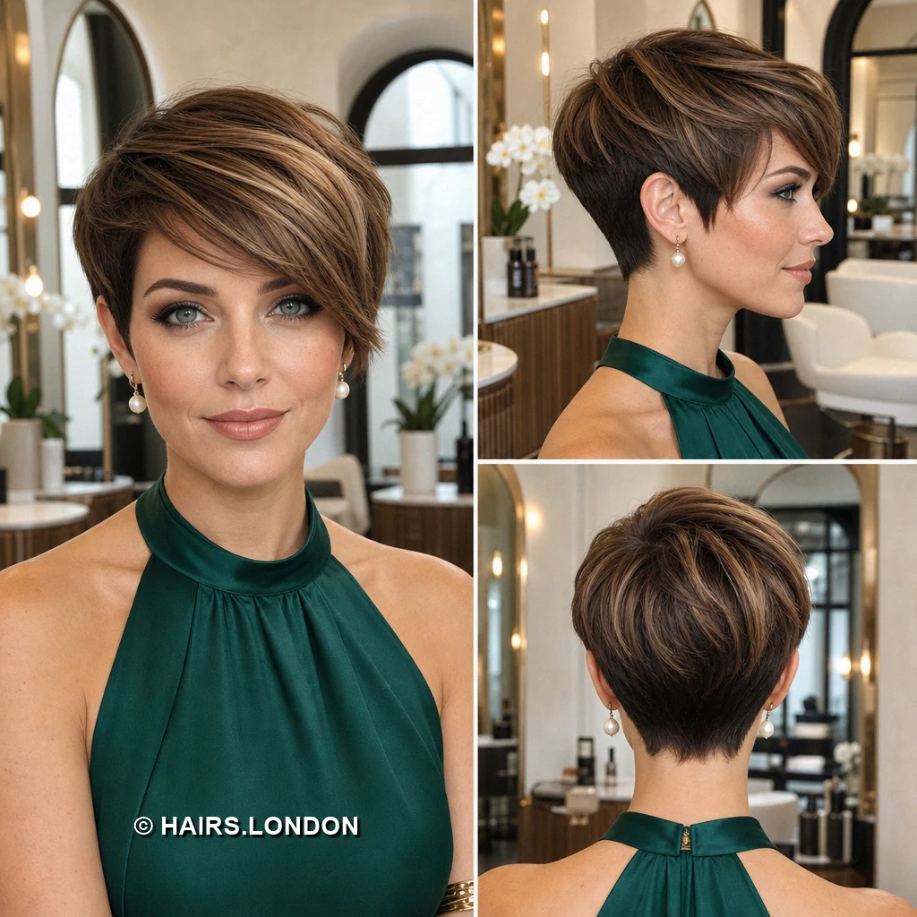 20 Textured Brown Pixie Haircuts with Fringe, Curls, and Lift Chocolate Angled Fringe