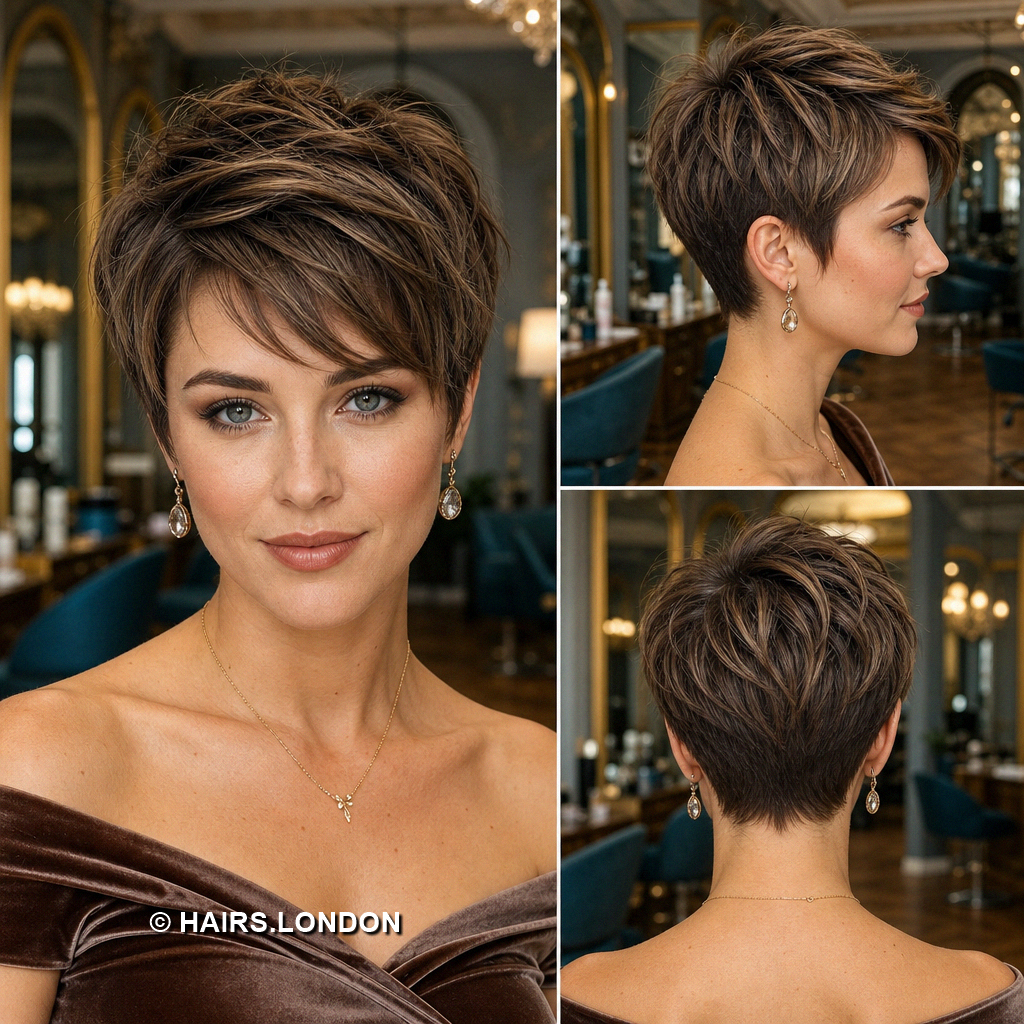 18 Highlighted Pixie Haircuts with Caramel Ribbons and Blonde Accents Chocolate Choppy Pixie