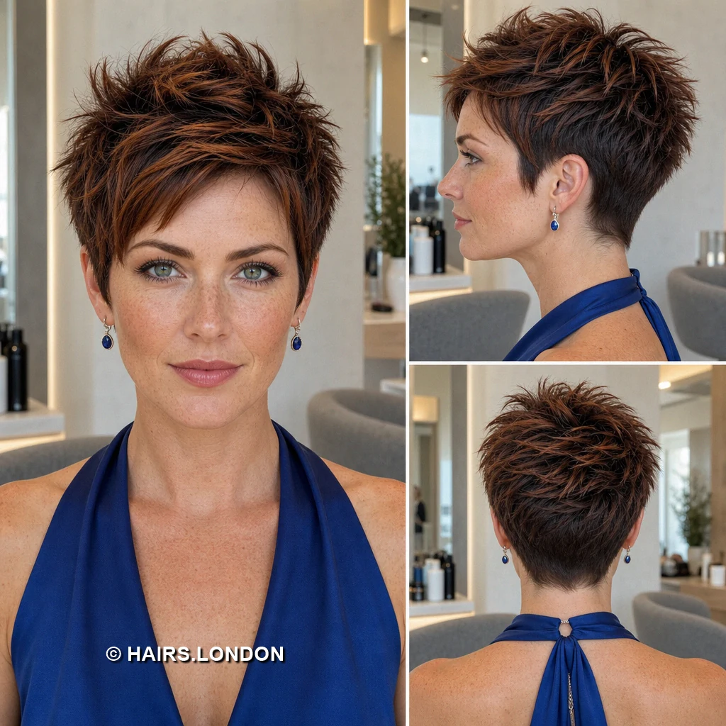 19 Copper and Brown Pixie Haircuts with Texture, Sweeps, and Curls Chocolate Layered Pixie