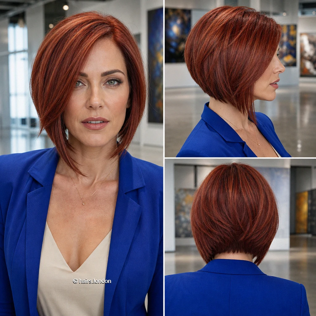 20 Colorful Bob Haircuts, From Textured Crops to Sleek Angled Shapes Cinnamon Angled Bob