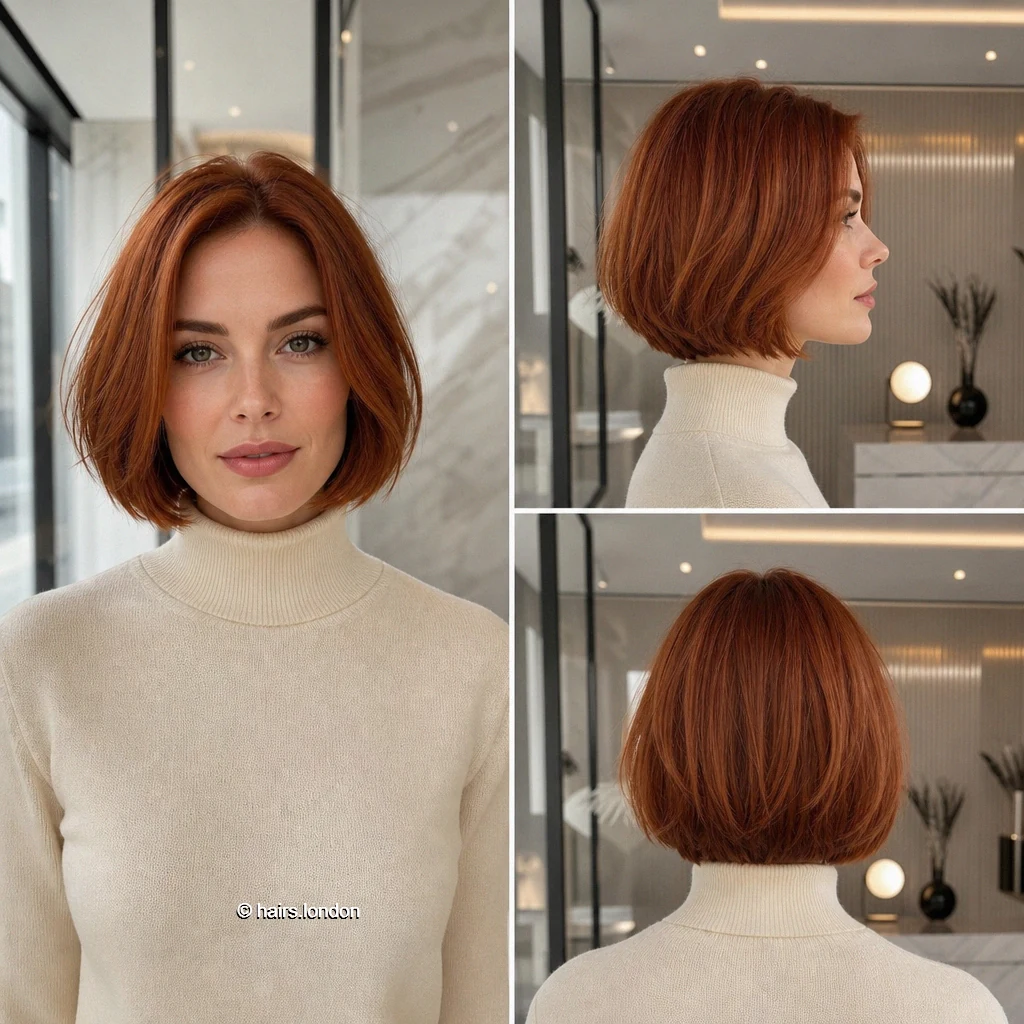 20 Red Bob Haircuts, From Polished Auburn to Textured Copper Cinnamon Curved Bob