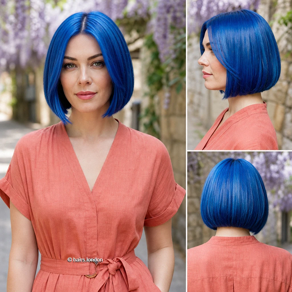 20 Blue and Green Bob Haircuts, From Smooth Lines to Soft Layers Cobalt Centerpart Bob