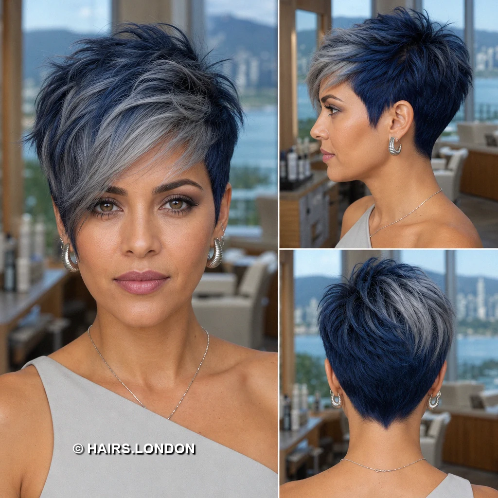 19 Blue Pixie Haircuts, From Cobalt Sweeps to Teal and Silver Layers Cobalt Diagonal Crop