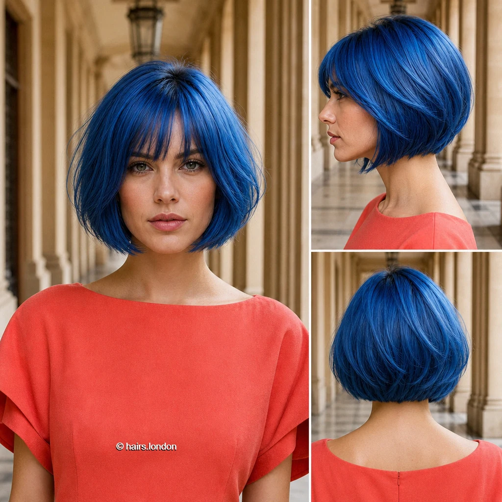 18 Blue Bob Haircuts, From Sleek Lines to Textured Layers Cobalt Fringed Bob