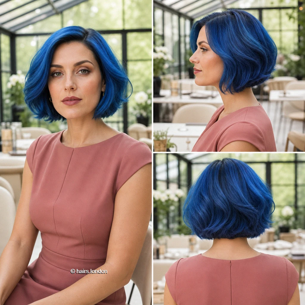 20 Blue and Green Bob Haircuts, From Smooth Lines to Soft Layers Cobalt Layered Bob