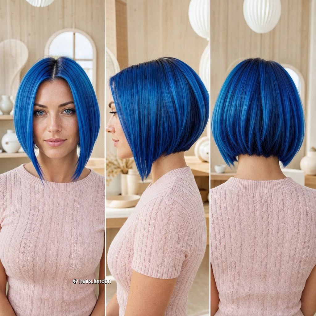 20 Blue and Green Bob Haircuts, From Sleek Angles to Tousled Layers Cobalt Pointed Bob