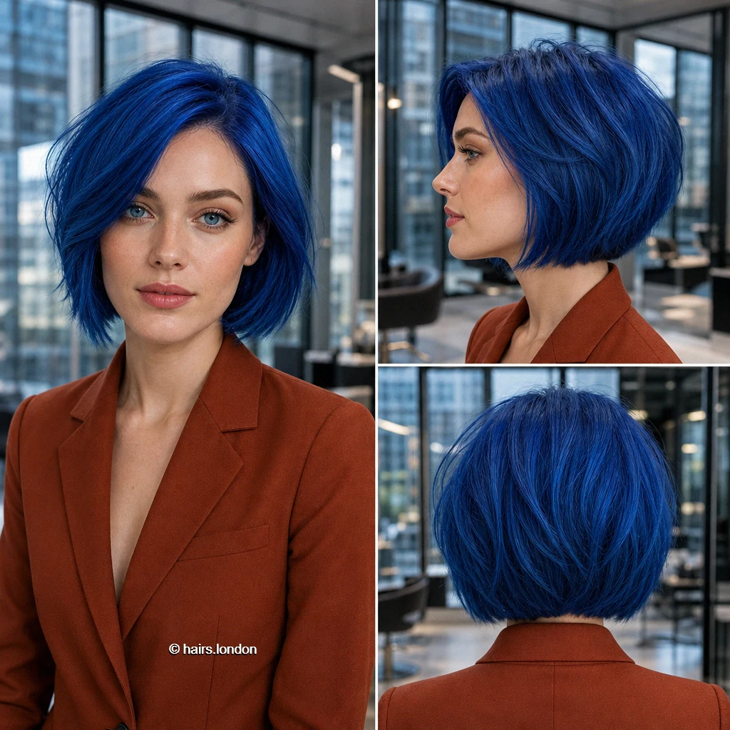 20 Short Bob Haircuts in Blue and Green: From Blunt to Layered Cobalt Swept Bob