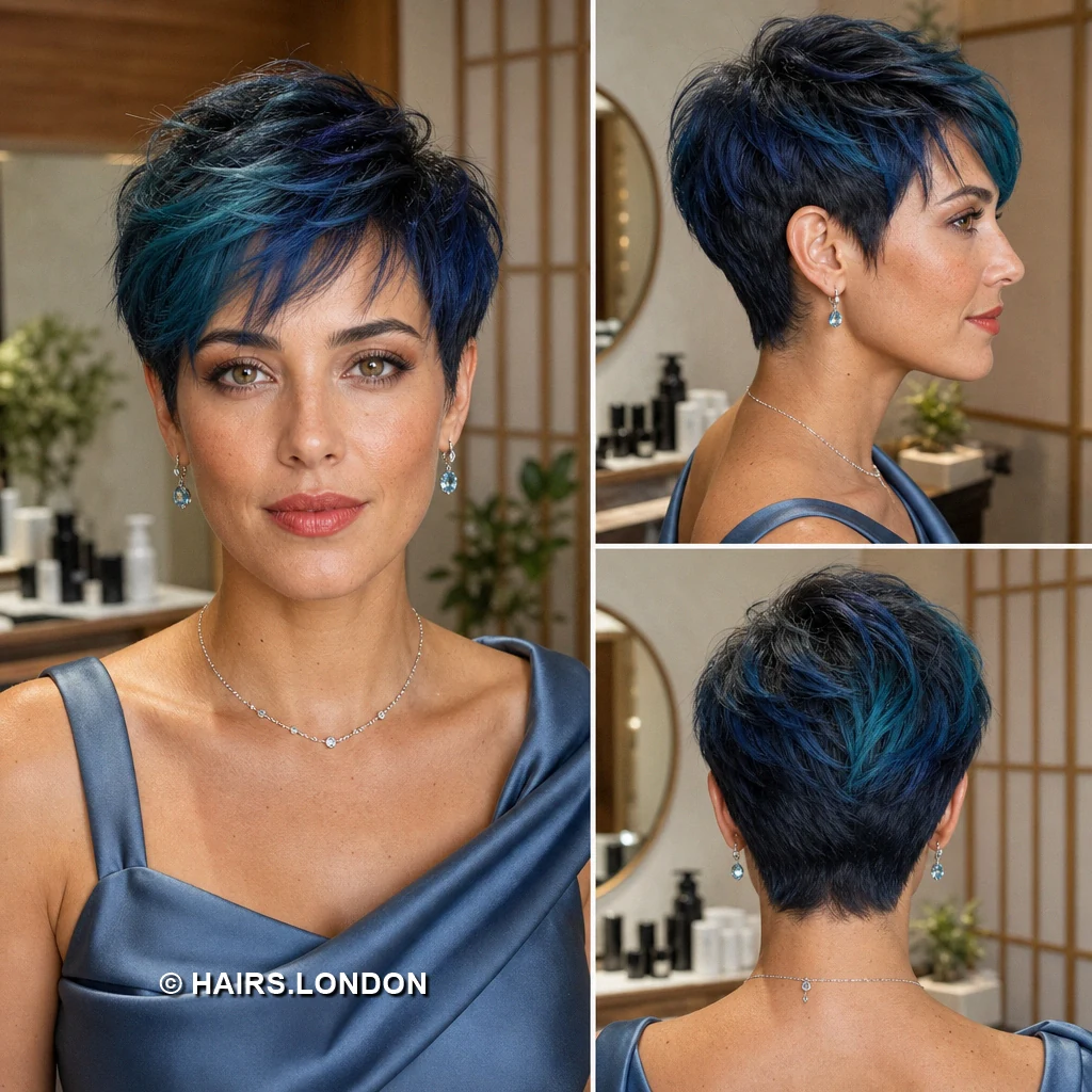 19 Blue Pixie Haircuts with Texture, Swept Fringes, and Teal Details Cobalt Swept Pixie
