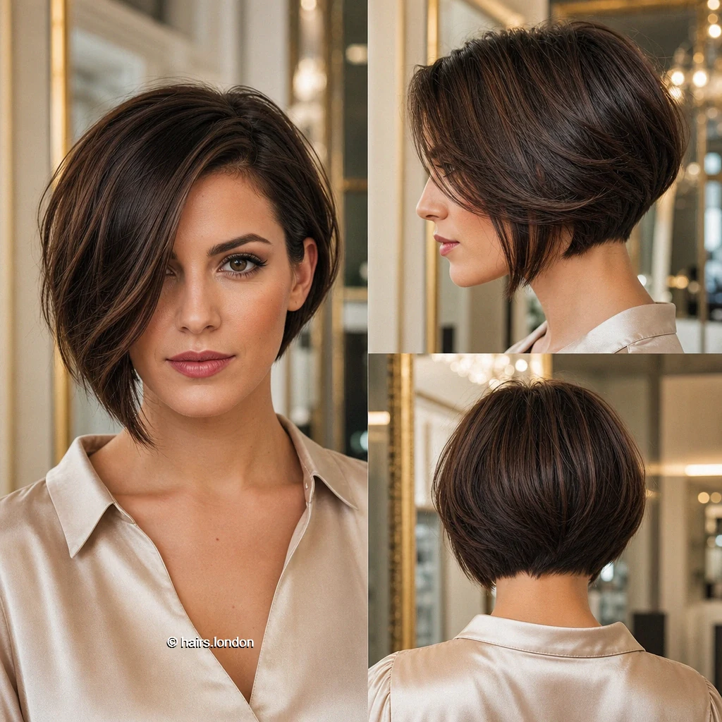 20 Brunette Bob Haircuts: Graduated Shapes and Textured Styles Cocoa Sideflow Bob