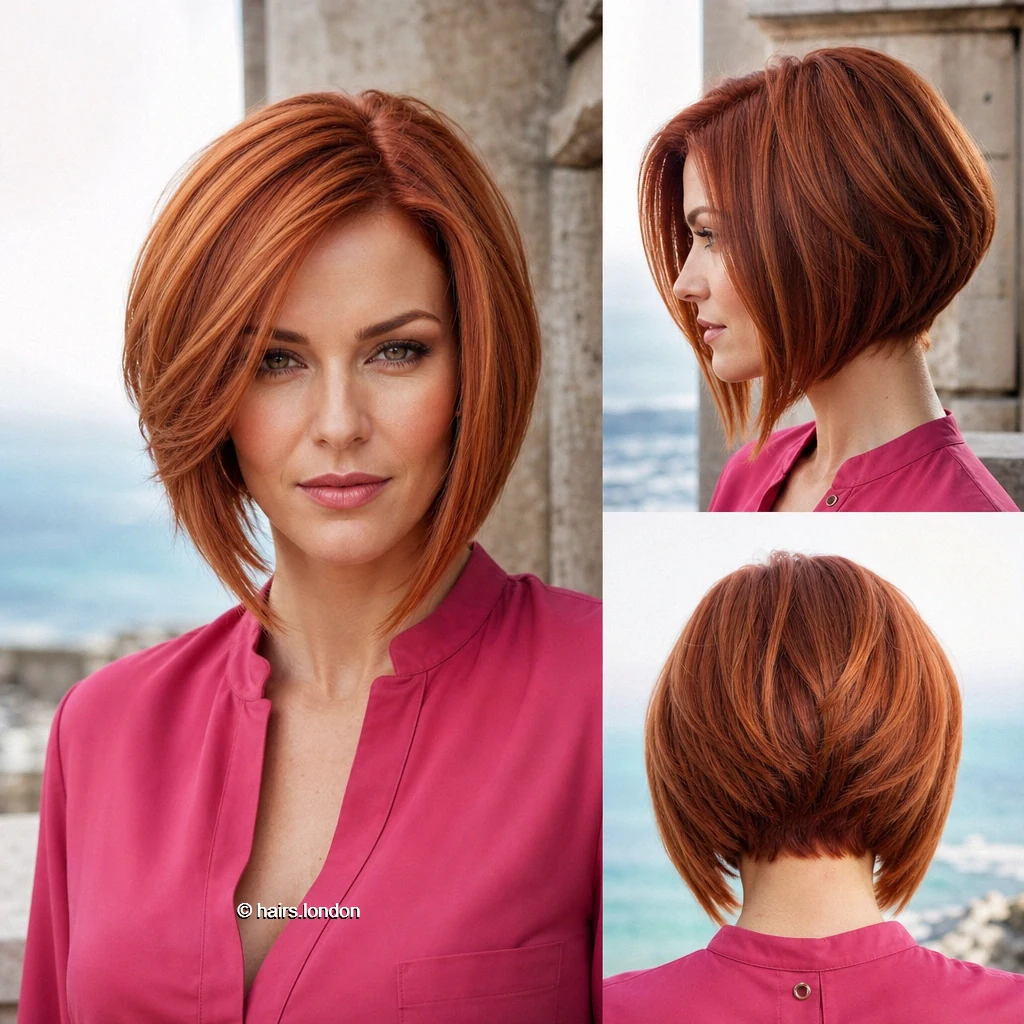 20 Colorful Bob Haircuts, From Textured Crops to Sleek Angled Shapes Copper Angled Bob