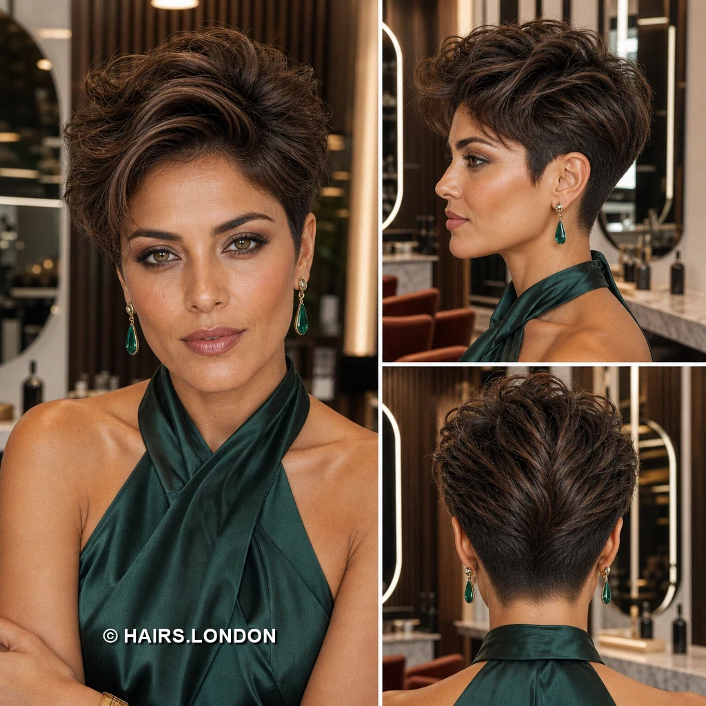 19 Textured Brunette Pixie Cuts with Swept Fringes and Tapered Napes Copper Broken Pixie