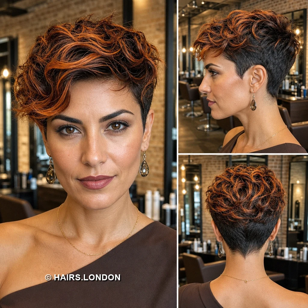 19 Copper and Brown Pixie Haircuts with Texture, Sweeps, and Curls Copper Curled Pixie