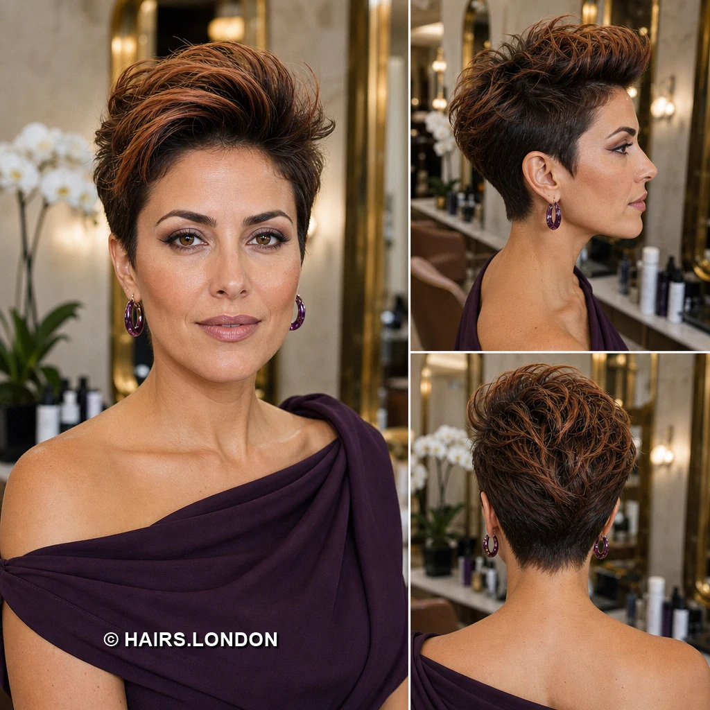 19 Copper and Brown Pixie Haircuts with Texture, Sweeps, and Curls Copper Diagonal Pixie