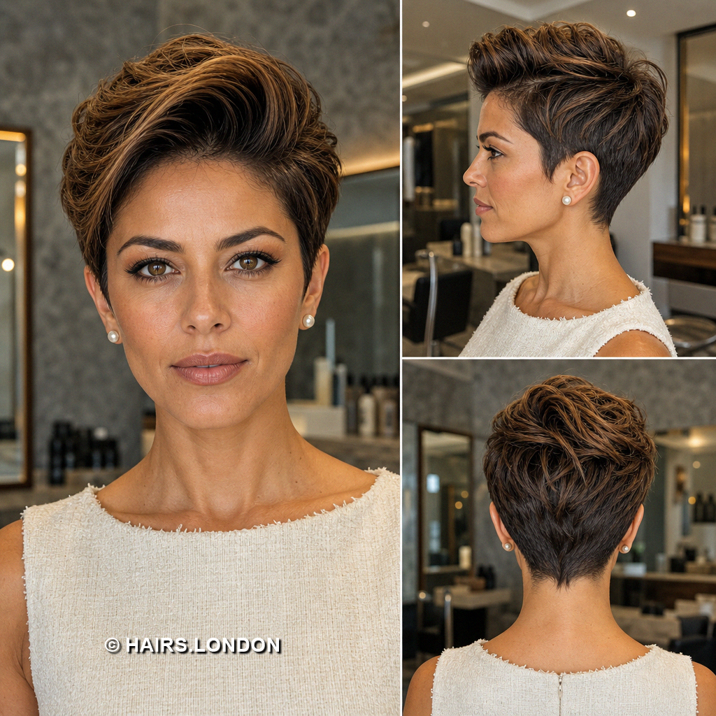 18 Highlighted Pixie Haircuts with Caramel Ribbons and Blonde Accents Copper Lifted Pixie