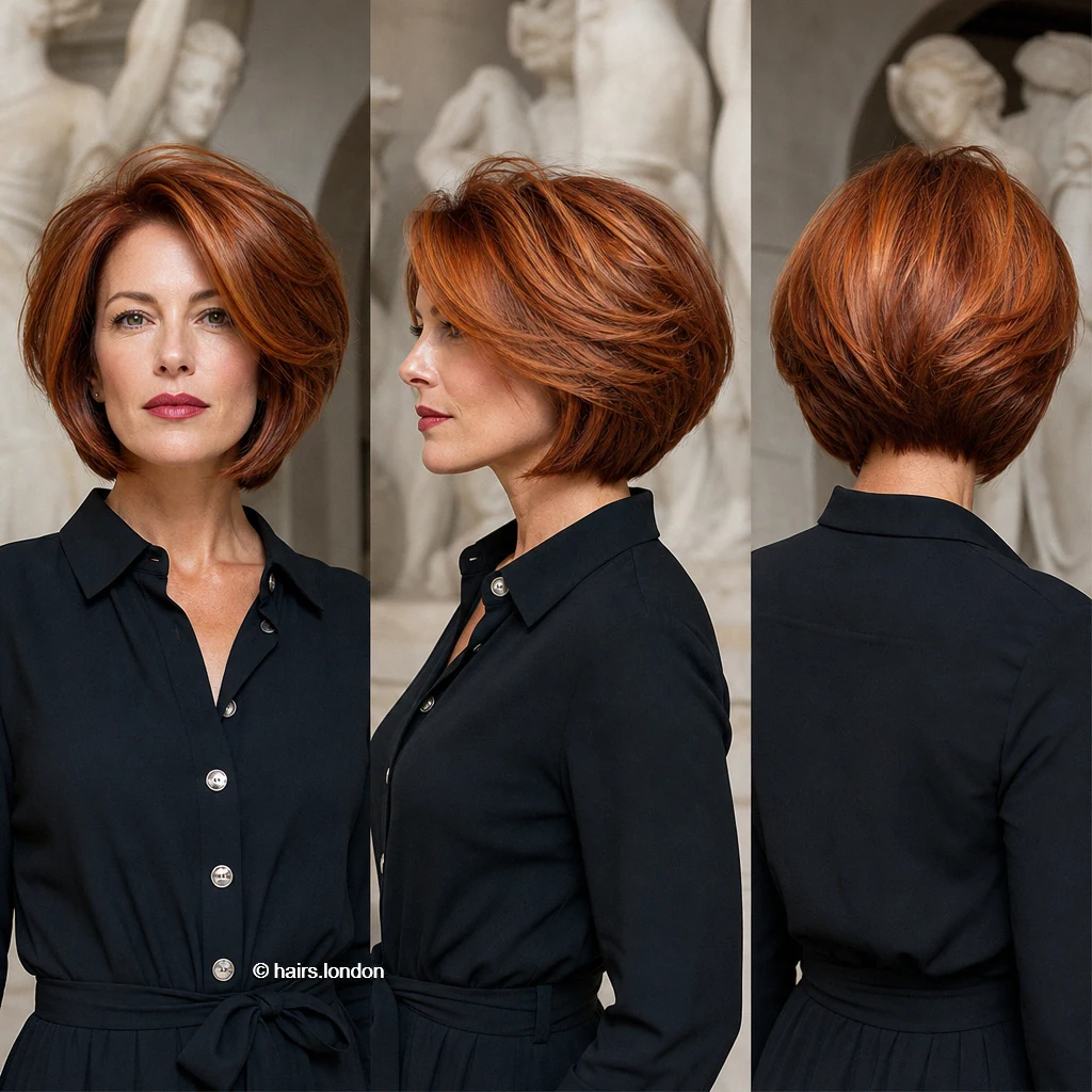 20 Red Bob Haircuts, From Soft Copper Waves to Sculpted Burgundy Shapes Copper Sculpted Nape