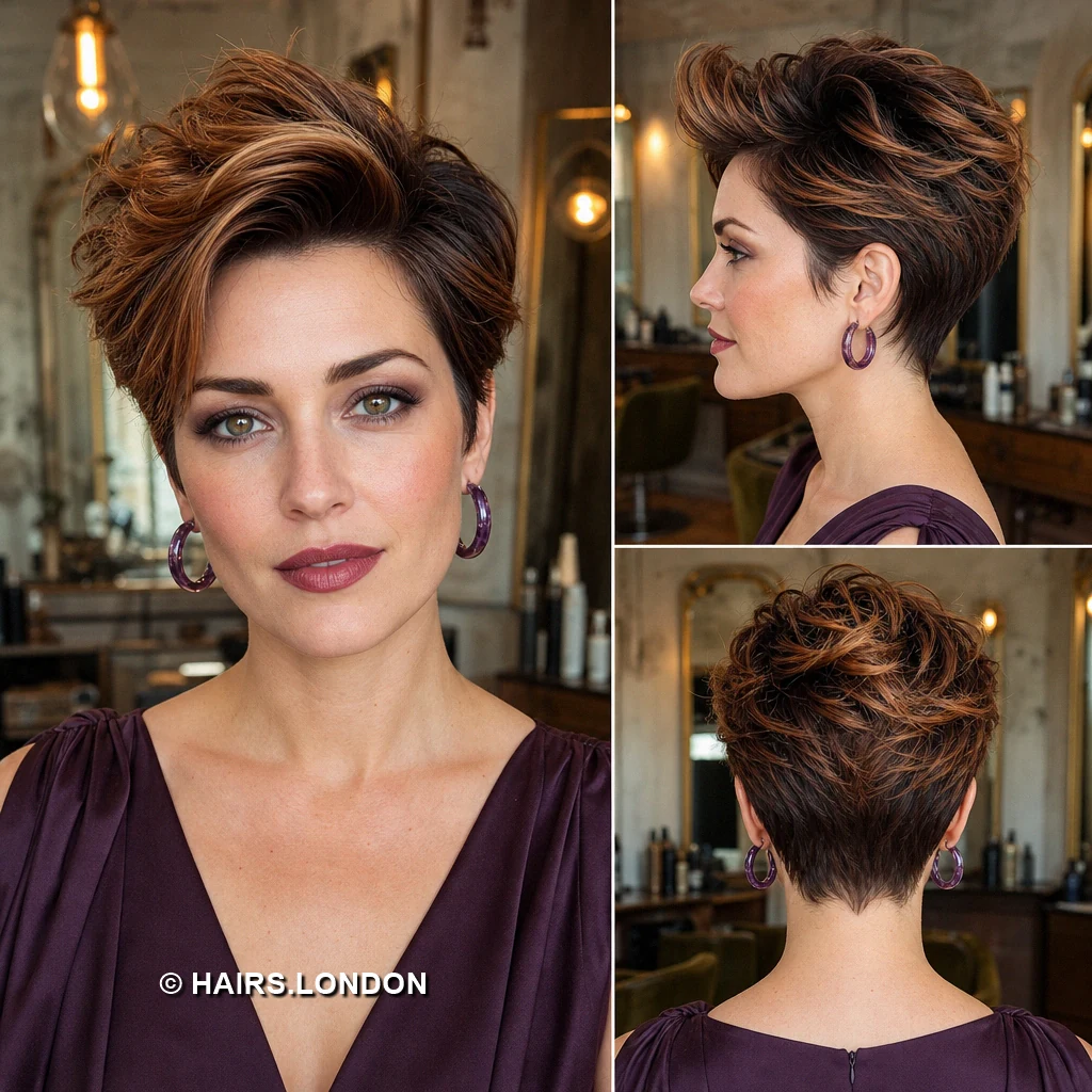 19 Copper and Brown Pixie Haircuts with Texture, Sweeps, and Curls Copper Spiky Pixie
